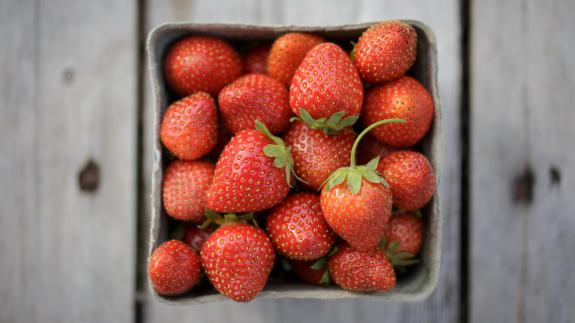 Image of Fresh picked strawberries. No bees, no food.