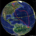 The output of a recovered geolocator, this map shows the yearlong track of a red knot with the flag Y7H. We attached its geolocator on Delaware Bay in 2011 and recaptured it in 2012. The track shows it left Delaware Bay, passing through Hudson Bay on its way to its Arctic nesting area. In July, it flew south though James Bay, stopping on the US Atlantic Coast before making an epic flight that took it over 1,000 miles out into the ocean to avoid a storm. After four days of flying, Y7H finally reached the coast close to our study site.