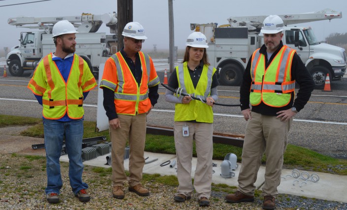 Photo Credit: Atlantic City Electric. Pictured left to right are Ben Wurst, wildlife biologist, Conserve Wildlife Foundation of New Jersey; Ed Kaminski, senior supervising engineer, ACE; Cristina Frank, lead environmental scientist, ACE; and Mike Garrity, senior supervising scientist, ACE. 