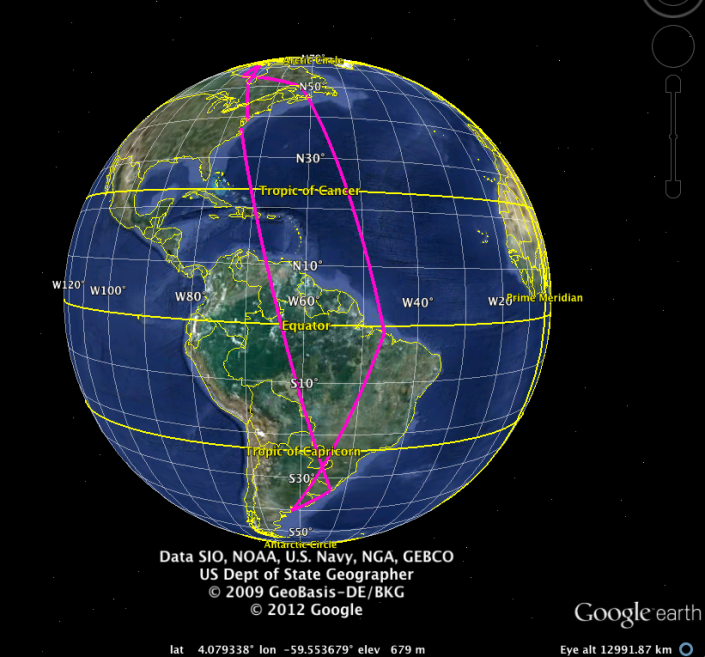 Map of geolocator track of a South American wintering  red knot 