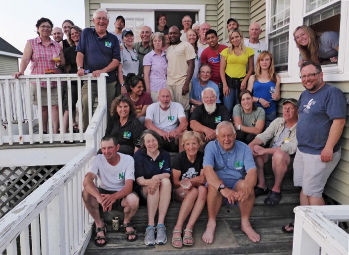 Photo of shorebird team by Kevin Karlson (from bottom right: Mark Fields, Stephanie Feigin, Mark Peck, Clive Minton, Angela Watts, Jeannine Parvin, Christophe Buidin, Alinde Fojtik, Dick Veitch, Barrie Watts, Joanna Burger, Arie Manchen, Steve Gates, Phillipe Sitters, Ana Paula Sousa, Reydson Reis, Chege Wa Karuiki, Susan Taylor, Mandy Dey, Peter Fullagar, Deb Carter, Gwen Binsfeld, Nick Smith, Clara Kienzi, Joe Smith, Larry Niles, Humphrey Sitters, Stefanie Jenkinson, Ally Anderson, David Stallneckt, Gerry Binsfeld, Christian Friis, Chris Davey)