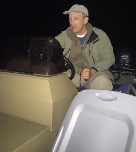 CWF field technician Alfred Breed, the intrepid nocturnal boat pilot for the Black Rail survey project.  Photo courtesy of Tom Reed.