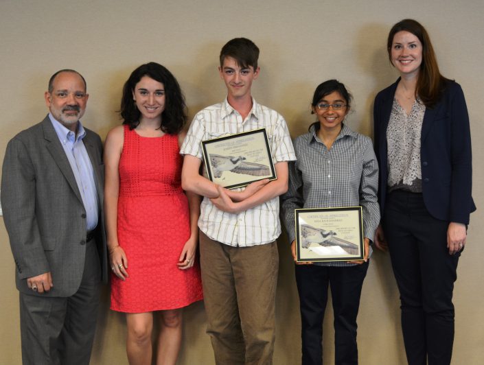 From left to right: CWF board member, PSEG executive Russ Furnari, CWF communications Manager Lindsay McNamara, first place winner Joseph Hernandez, third place winner Maya Ravichandran and PSEG Program Officer Lisa Gleason. Not pictured: second place winner Spencer Monhollen.