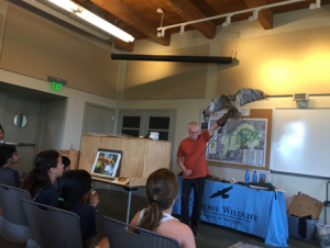 Bill Streeter of Delaware Valley Raptor Center visited to talk about amazing birds of prey, bringing with him their resident educational birds. Campers sat in awe of these raptors like this red-tailed hawk.